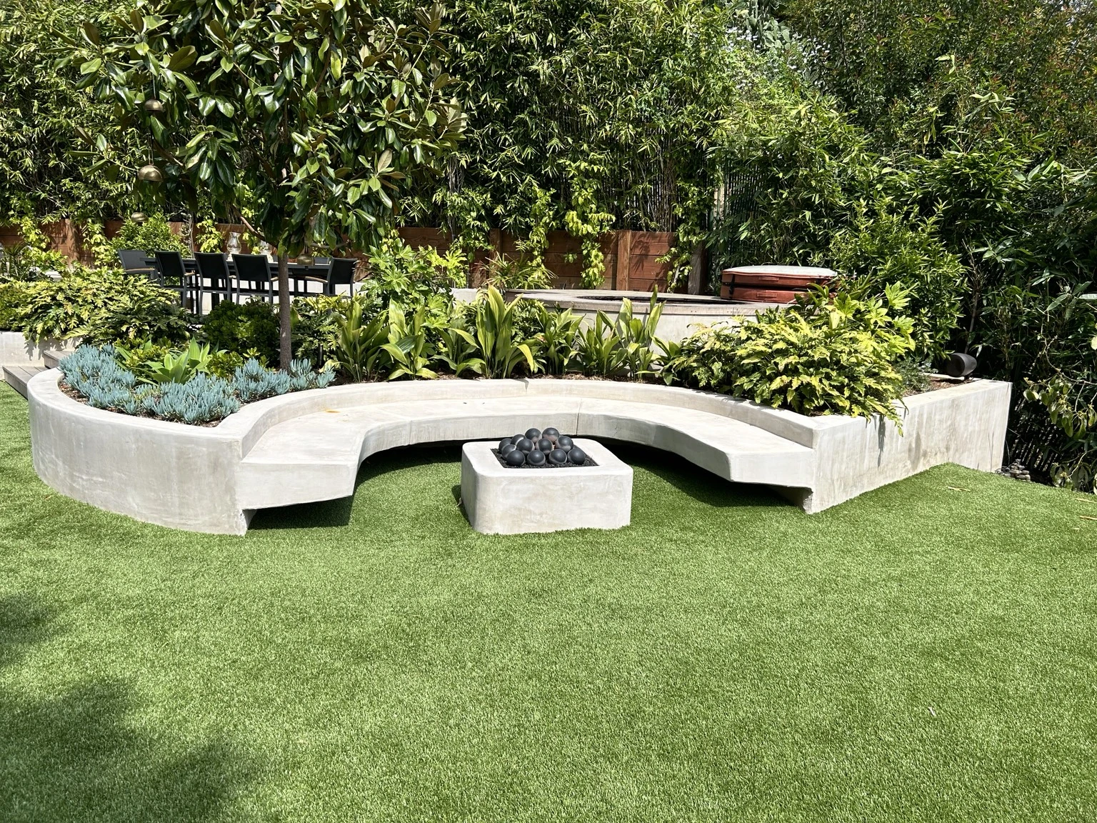 Built-in seating and an outdoor gathering space